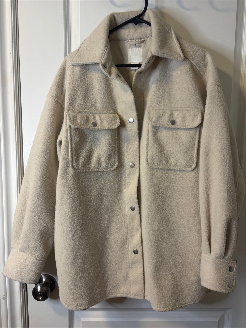 H&M Cream Teddy Shacket with Snap Pockets